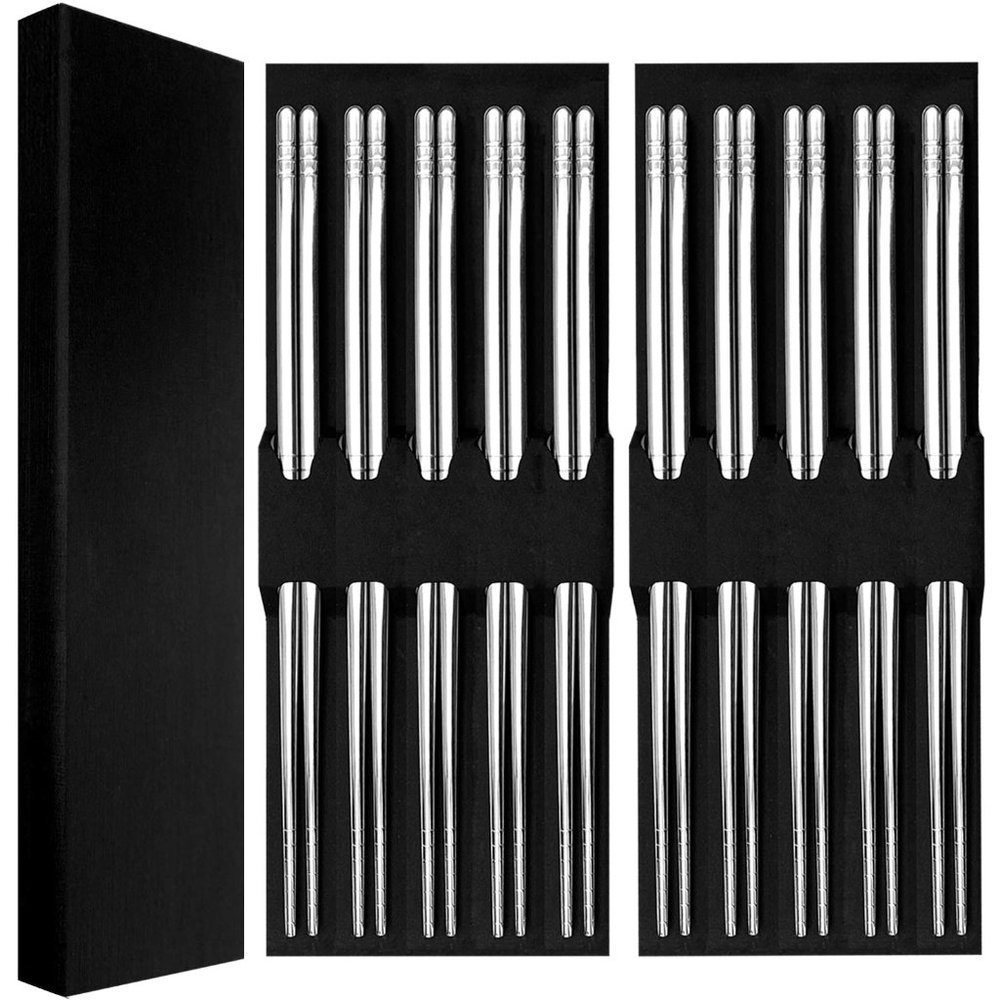5  Pairs Stainless Steel Metal Chopsticks (10 sticks total)